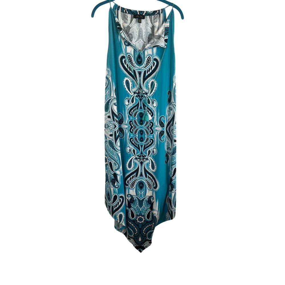 Colorful Floral Paisley Tank Dress Blue XL Tropical Resort Coastal Nautical Chic